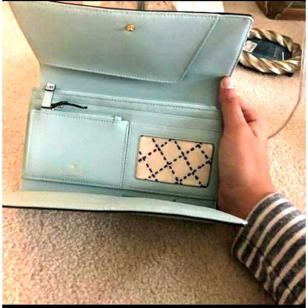 Kate Spade Wallet Blue Snap Closure ID Slot & Zipper Pockets w Silver NEW - Picture 2 of 9